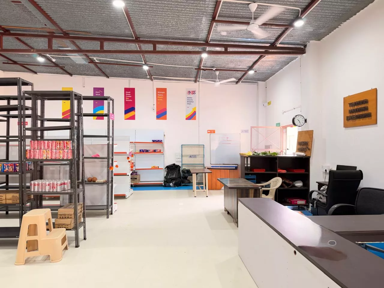 Operations desk and inventory planning area inside the SnapGo warehouse
